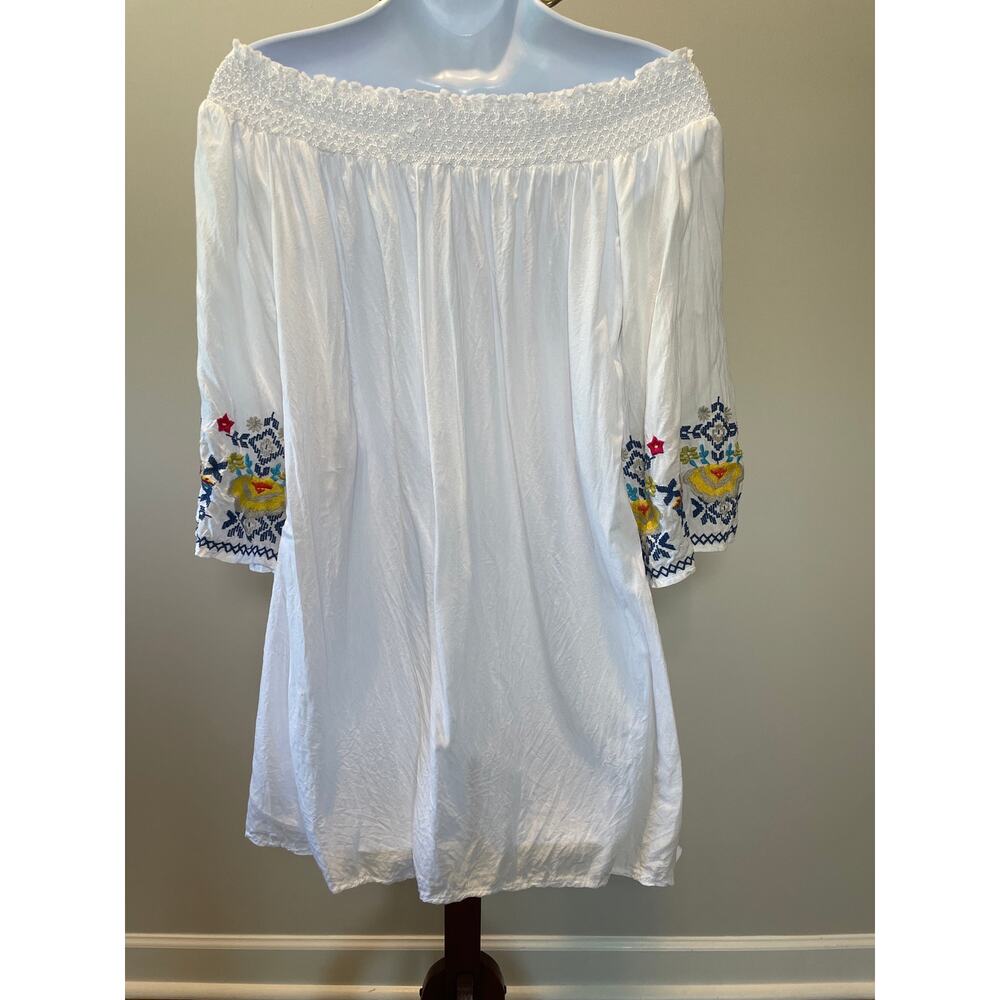 Blue Island Off Shoulder White Cover Up Lace Resort wear Beachwear Poolside Sz L - Picture 2 of 6